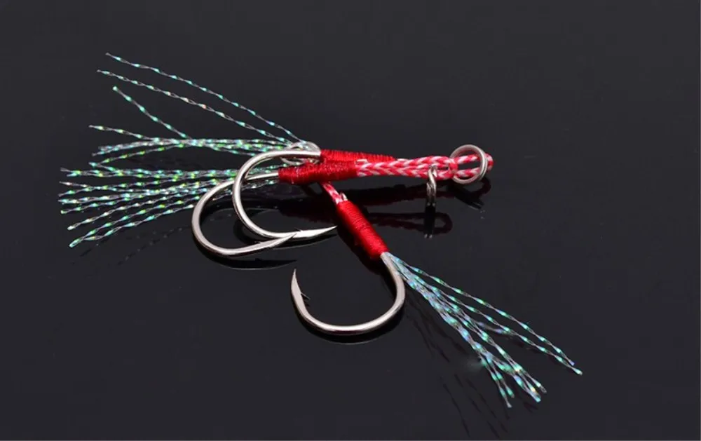 TSURINOYA 3Pcs 12# 14# 16# High Carbon Steel Single Barbed Fish Hook with Feather Jigging Assist Hook Sea Fishing Tackle Pesca