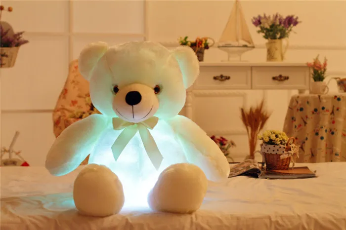 Kawaii Bear светодиодный светильник-подушка, плюшевая игрушка, милый плюшевый медведь, светильник-подушка, подарки для девочек, рождественские подарки 50 см