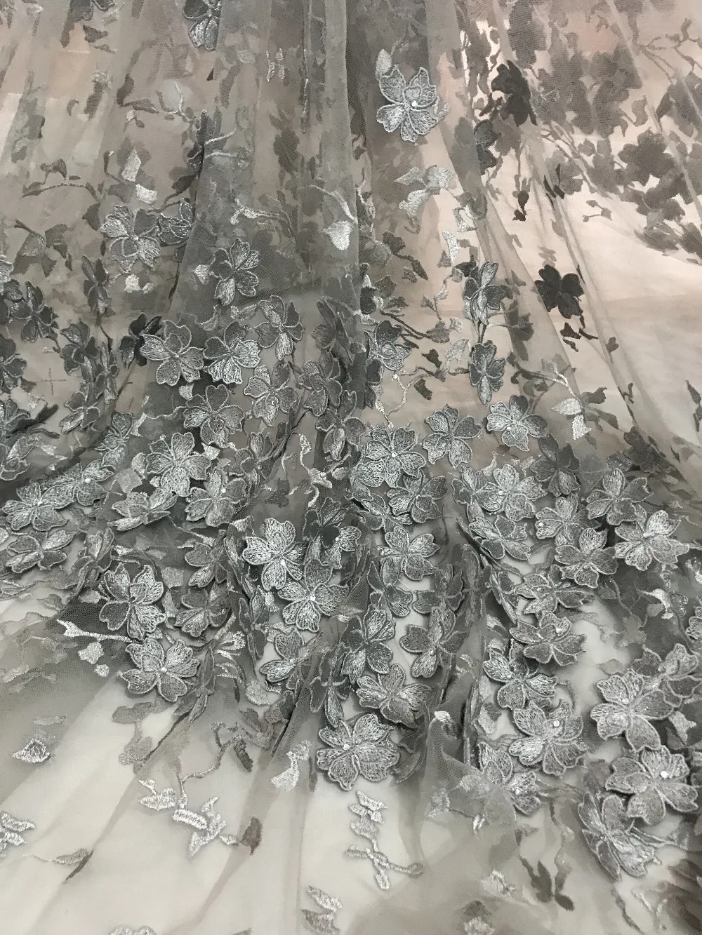 Серый французский сетчатый кружевной материал с камнями африканского высокого качества тюль гипюр 5 ярдов/лот.