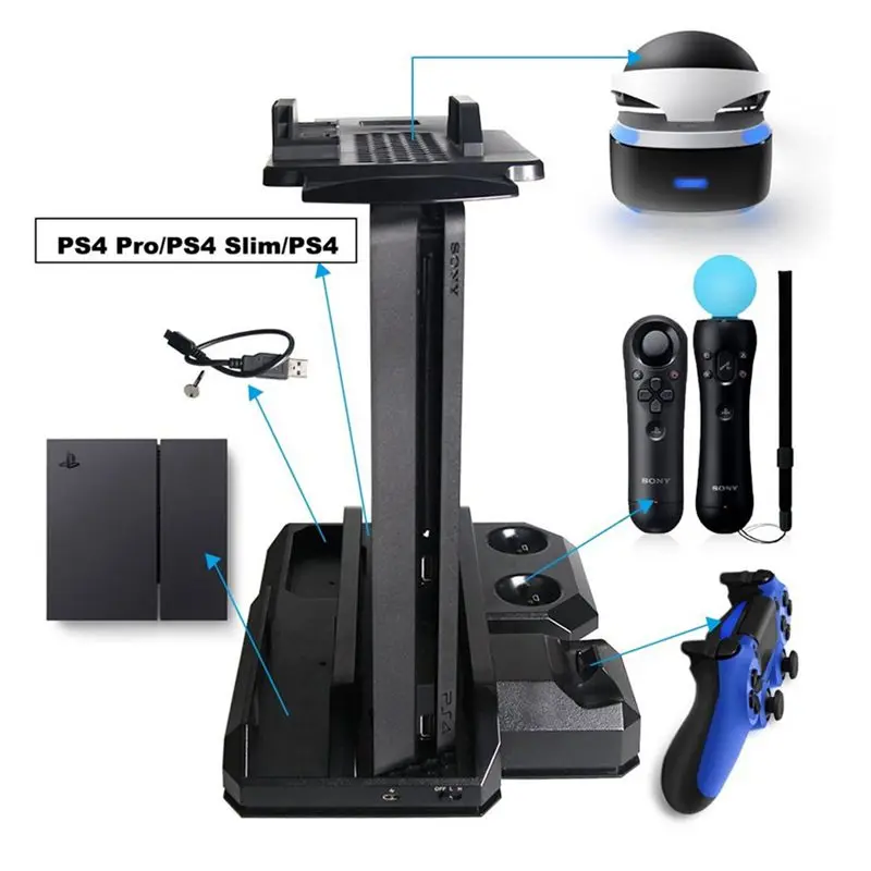 Для PS4 Pro и Slim многофункциональная Вертикальная охлаждающая подставка PS Move