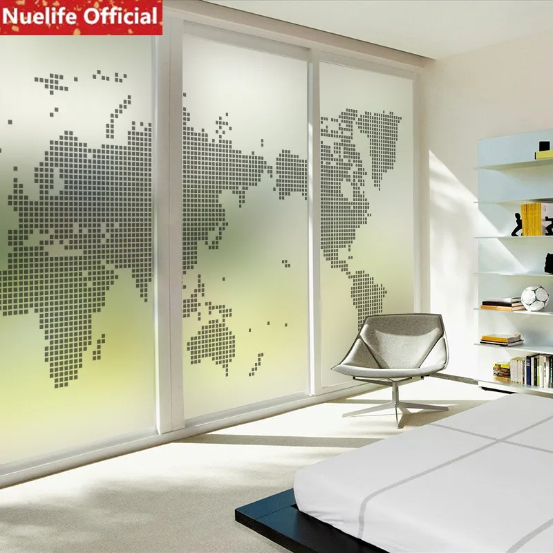 Custom size world map pattern electrostatic frosted glass film living room kids bedroom study sliding door pvc window | Дом и сад