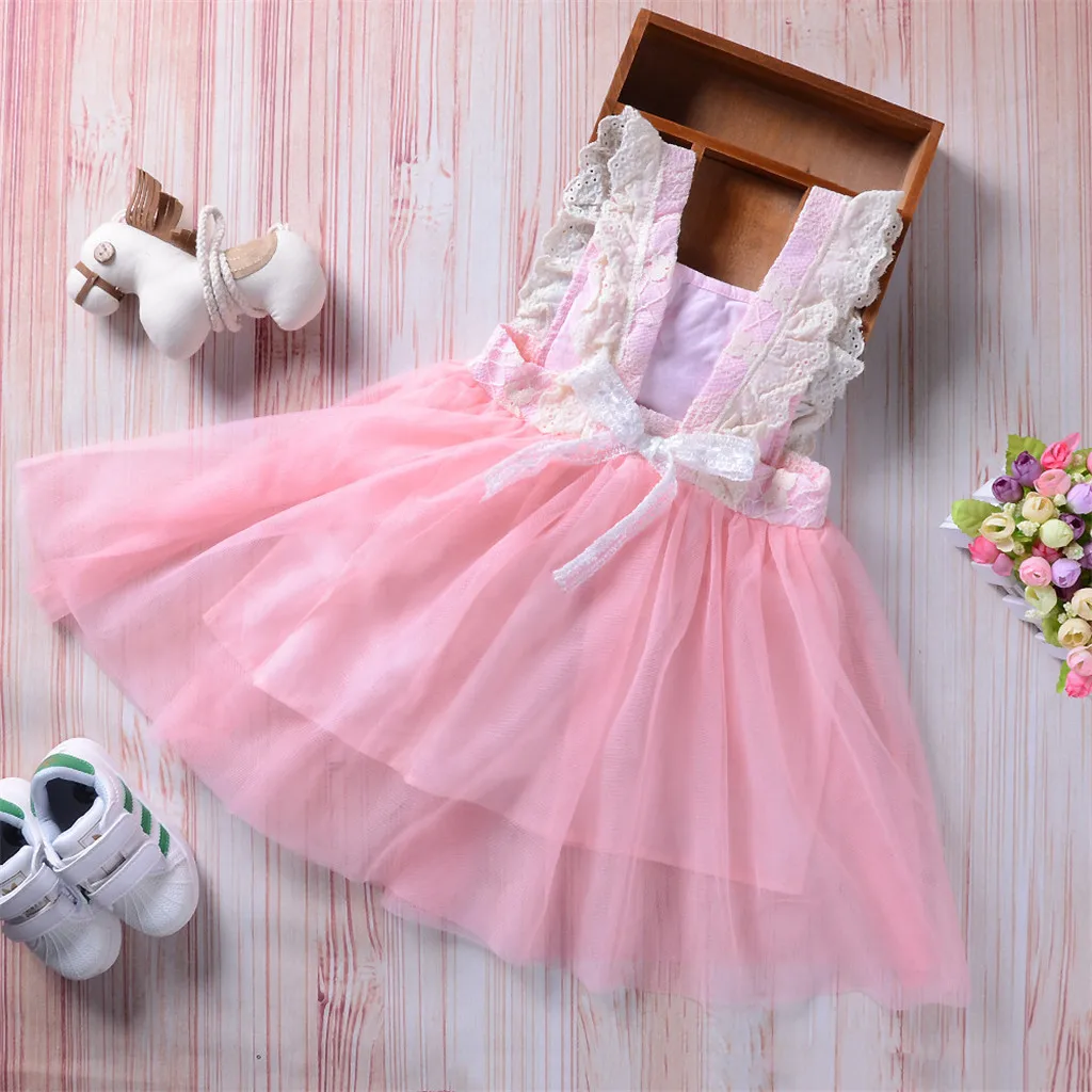 Girls Summer Dress Newborn Kid Baby Sleeveless Lace Mesh Puff Dance Birthday Party Princess Clothes C# | Детская одежда и обувь