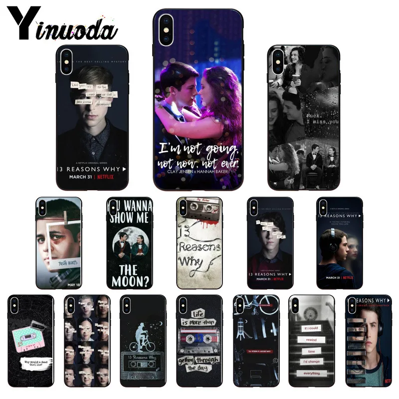 Yinuoda 13 тринадцать причин почему черный мягкий чехол для телефона iPhone 6S 6plus 7plus 8 8Plus