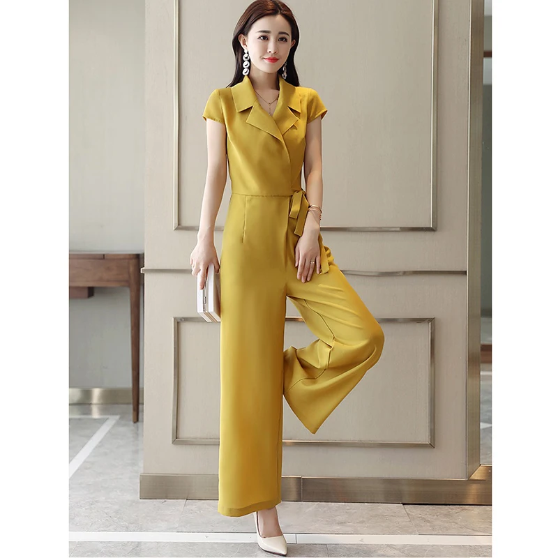 Комбинезоны женские летние 2018NEW модные шифоновые широкие брюки костюм женский с