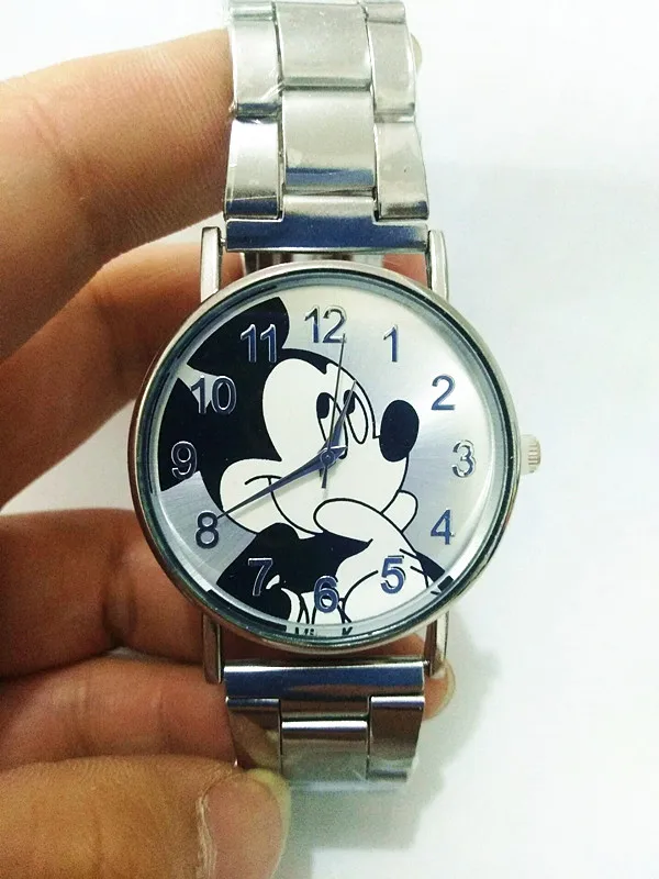 

Реальное фото 100% reloj mujer Новый бренд Микки женские часы мужские модные часы из нержавеющей стали с сеткой повседневные кварцевые часы