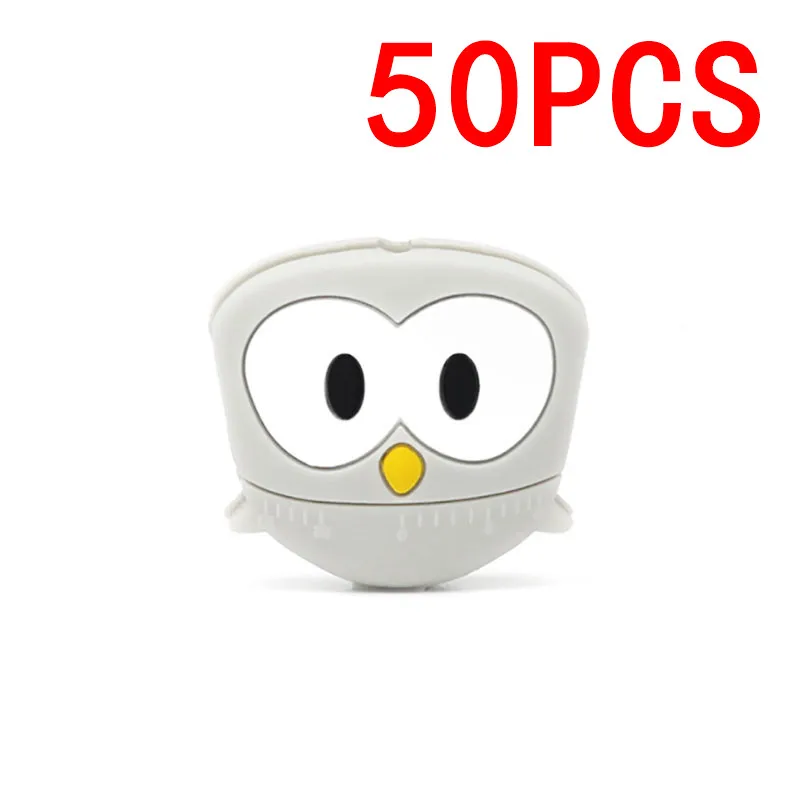 Owl - Light Gray 50 шт., силиконовый Прорезыватель для зубов в форме единорога, бусины в виде животных, BPA бесплатно, для прорезывания зубов, ожерелье, держатель для сенсорной соски, игрушка для душа, грызуны пищевого класса - Цвет: Owl - Light Gray