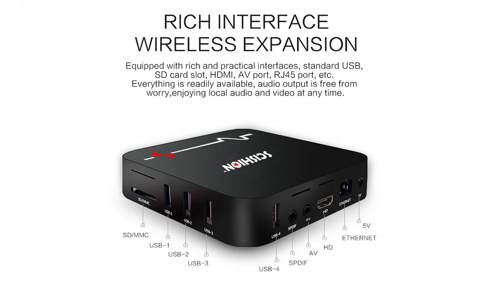 Scishion Model S ТВ коробка Rockchip3229 Android 8,1 2GB Оперативная память+ 16 Гб Встроенная память 2,4G Wi-Fi 100 Мбит/с Поддержка 4K H.265