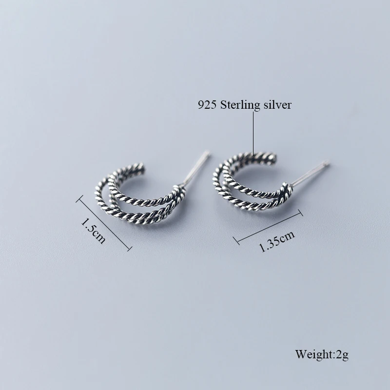 

2019 Fashion 925 Sterling Silver Earrings For Women Twine Twisted Stud Earring Punk Vintage Tiny Jewerly
