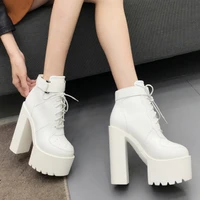 2019 new fashion ankle boots for women high platform women shoes leather martin boots high heels tie cross boots women