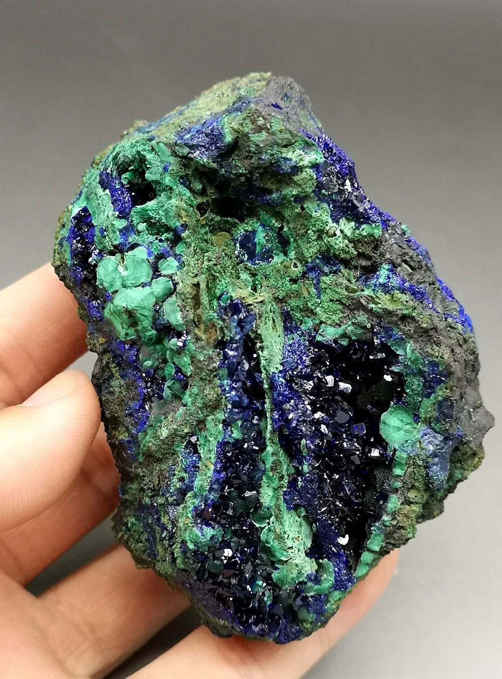 372 г натуральный Блестящий Azurite/Малахитовый симбиотический минеральный кристалл