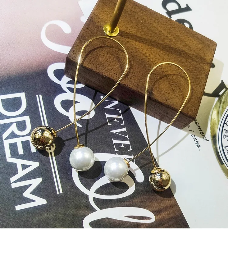 Women's Online celebrity Pearl Earrings Jewelry Temperament Korean Fashion Long Ear Nails with Individual Trendy Drops | Украшения и