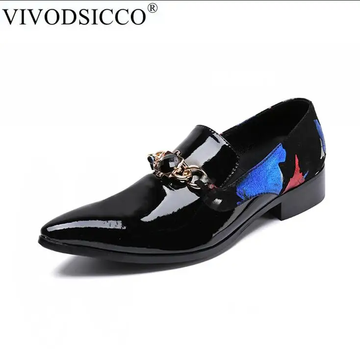 as pic VIVODSICCO/Дизайнерские Мужские модельные туфли с принтом для свадьбы и выпускного вечера; деловая обувь из натуральной кожи с острым носком; мужские слипоны на плоской подошве - Цвет: as pic