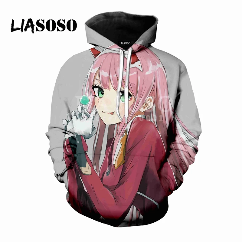 LIASOSO, новинка, аниме, сексуальная милая девушка, Zero Two, 3D принт, для женщин и мужчин, с капюшоном, толстовки, свитера, пуловер, Харадзюку, хип-хоп, X0552