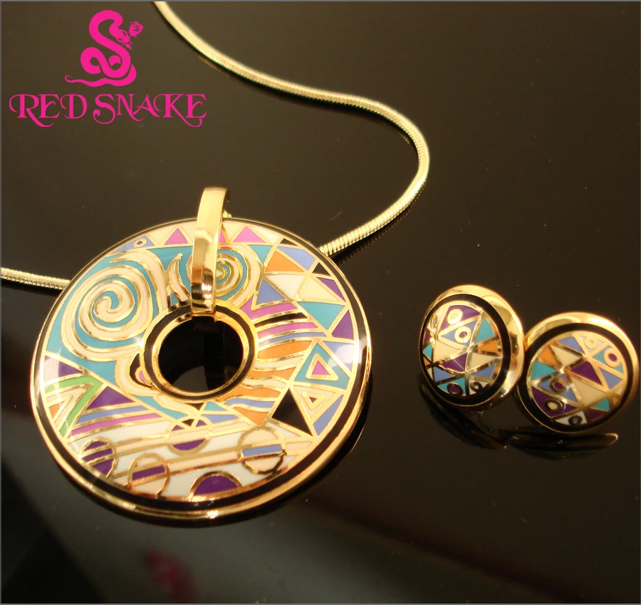 Ожерелье и серьги цвета Красной змеи 2017 розового золота с эмалью|enamel jewelry set|brand