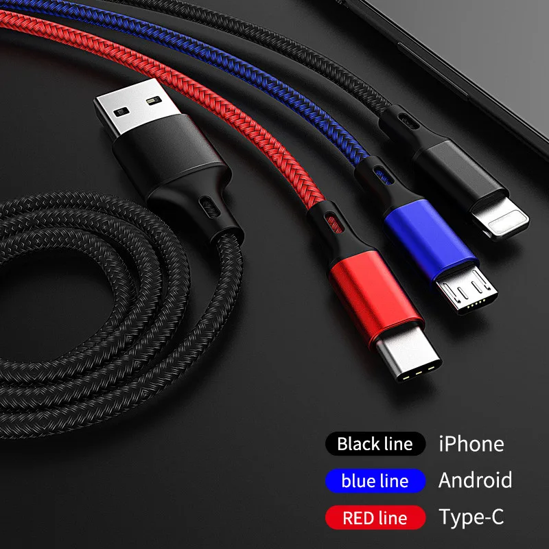 Зарядный кабель 3 в 1 Type C/8 Pin/Micro USB для iPhone X универсальный быстрой зарядки Samsung S9 S8