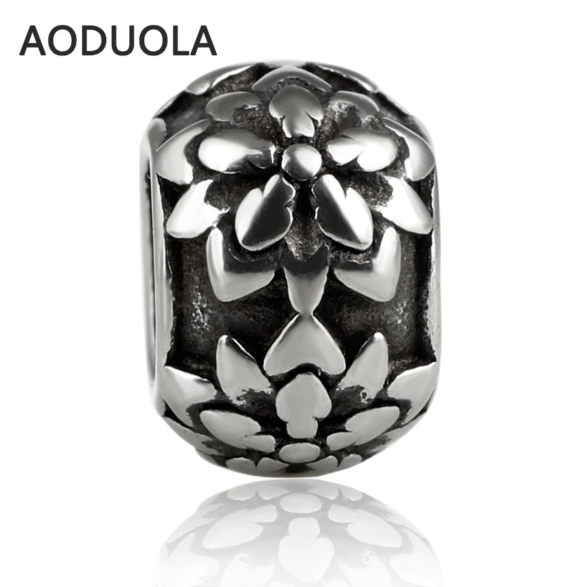 2 шт много из нержавеющей стали цветок круглые бусины DIY Шарм с большим отверстием