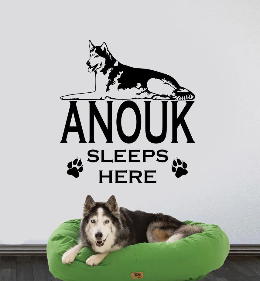 

Husky Wall Art Personalised Vinyl Sticker Decal SIBERIAN HUSKIES DOGS Pet Dog Customize Name Design Removable Wall Stickers