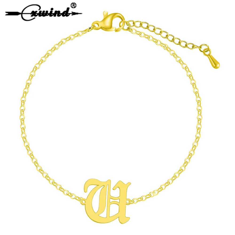 

Cxwind Fashion Initial U Jewelry Women Pulseras Stainless Steel Chain Letter Charm Cuff Bracelet & Bangle Best Friends Gift