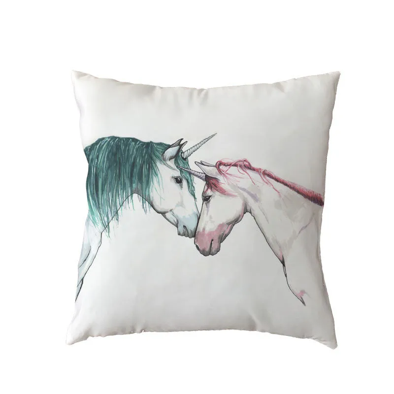 Noble Unicorn Pattern Cushion Cover Polyester Peach Skin Beautiful Rainbow Colorful Letters Warm Simple Style Pillow Decoration | Дом и сад