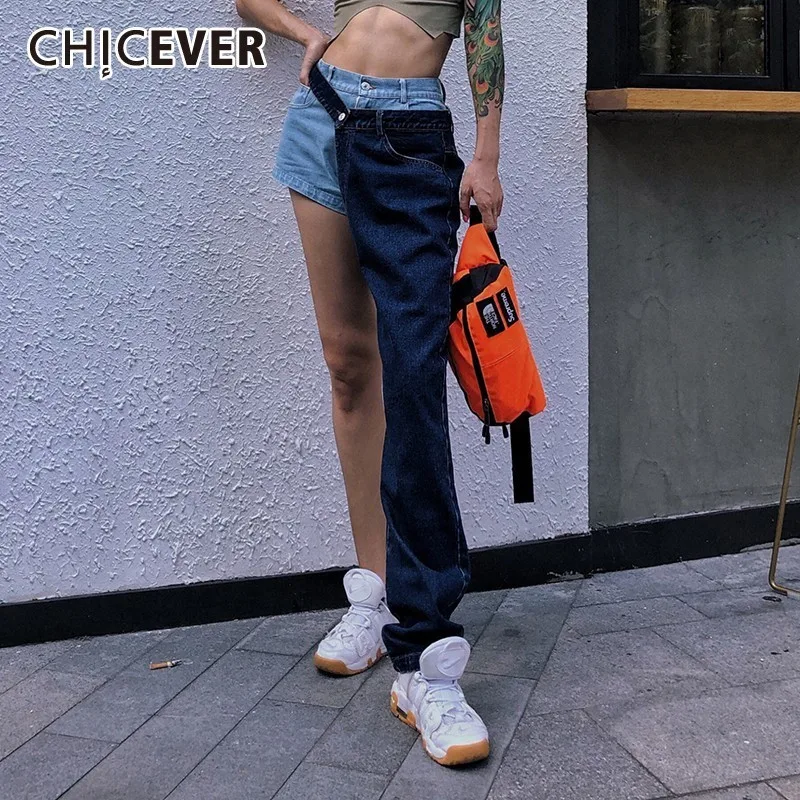 CHICEVER 2019 летние нерегулярные модного цвета в стиле пэчворк джинсовое для Для