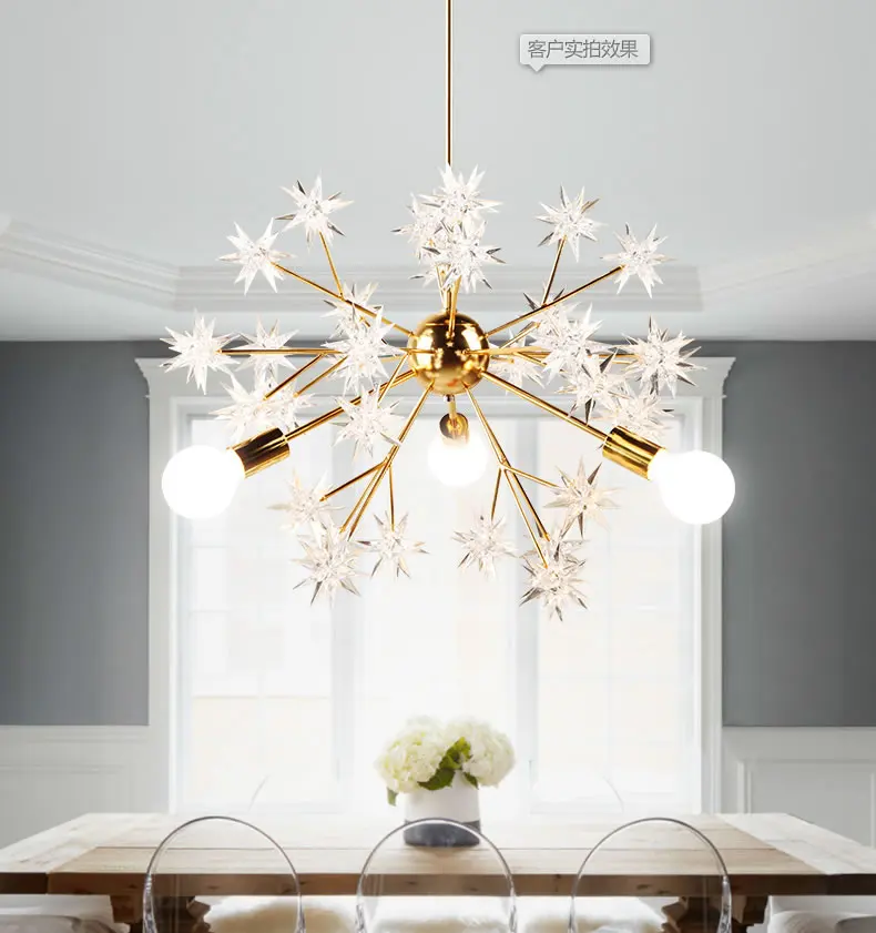 

Nordic designer study restaurant bar American country art creative table sparkle ball star bedroom chandelier led light fixture