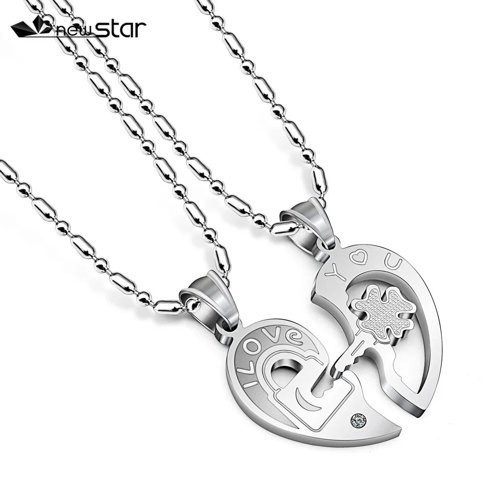 Love You Romantic Stainless Steel Half Heart Couple Pendants Necklaces Key Lock Promise Jewelry Gift | Украшения и аксессуары