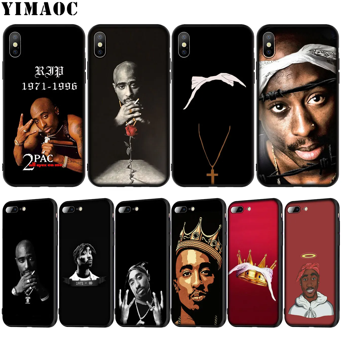Мягкий силиконовый чехол YIMAOC 2pac tupac Crown 2 pac для iPhone XR X XS Max 6 6S 7 8 Plus 5 SE черный из