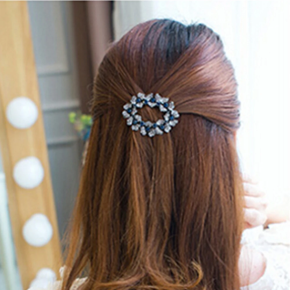 Полый зажим для волос со стразами аксессуары принцесса синий кристалл цветок