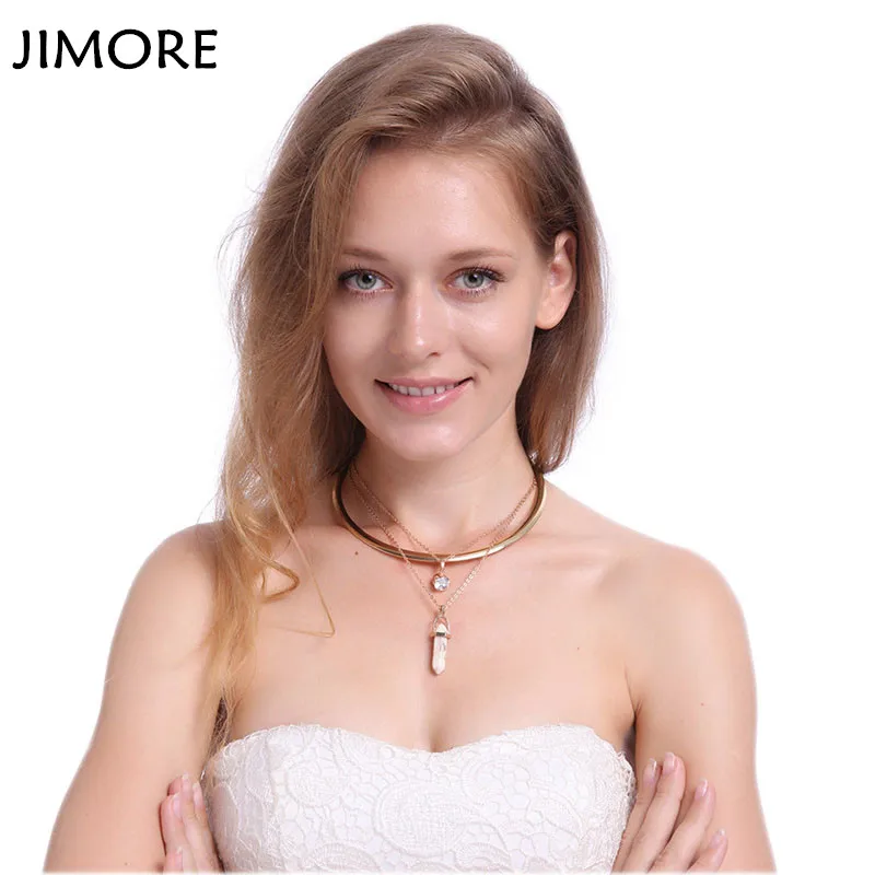 [JIMORE] Fashion Womens Chokers Necklaces Hexagonal Natural Stone Pendant Multilayers Torque Collier Femme Gold Color Chocker | Украшения и