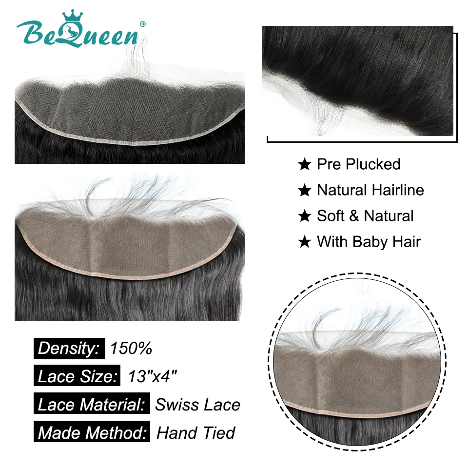 BeQueen 13*4 кружевные фронтальные с детскими волосами прозрачные необработанные