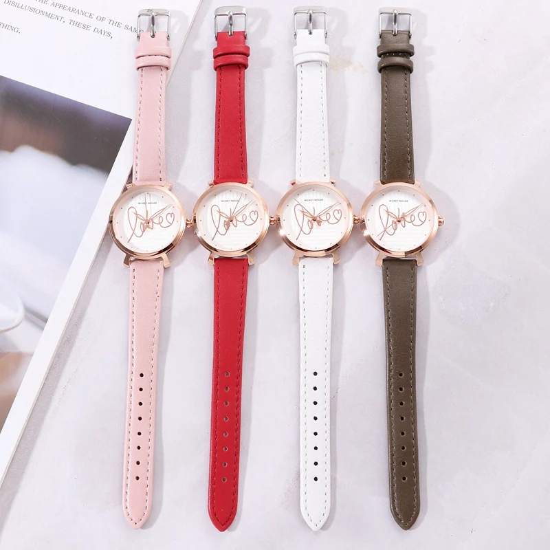 

Girls Love Leather Strap Quart Round Kids Watches Lady Girl Birthday Gift Wristwatch Reloj Nina Teen Children Clock Sweet Heart