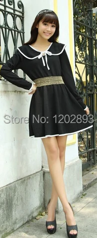2013 new women lady sweet temperament lotus leaf collar long-sleeved winter dress | Женская одежда