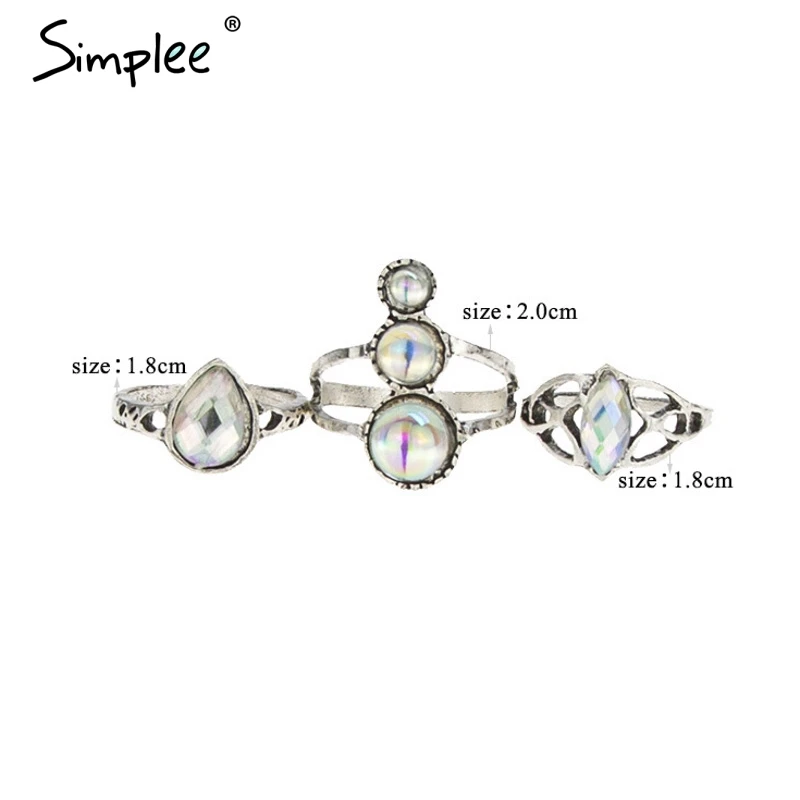 Набор женских колец Simplee ретро с кристаллом Большое роскошное кольцо на палец в