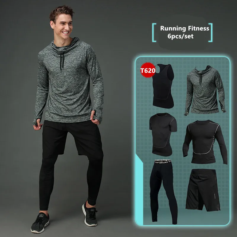 Новинка 2019 мужские спортивные комплекты для бега Быстросохнущий Спортивный