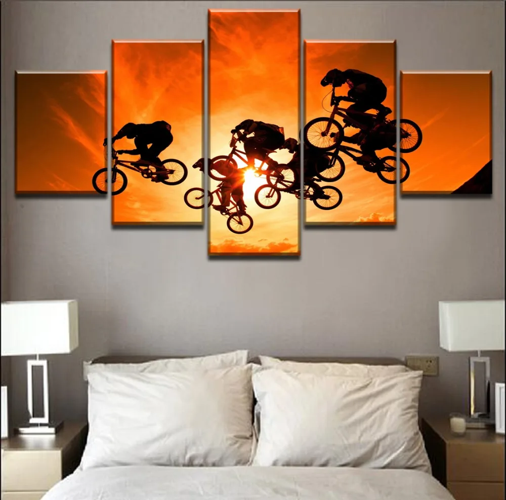 Домашний декор 5 панелей велосипедистов постер солнце пейзаж небо Спортивная