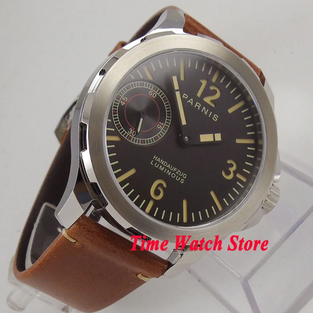 44 мм Parnis мужские часы с сапфировым стеклом черный циферблат светящиеся 17