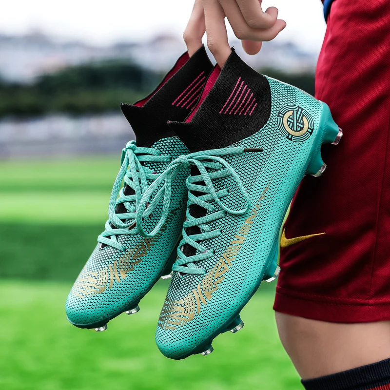 

New Adults Men's Outdoor Soccer Cleats Shoes High Top TF/FG Football Boots Training Sports Sneakers Shoes Plus Size 35-45