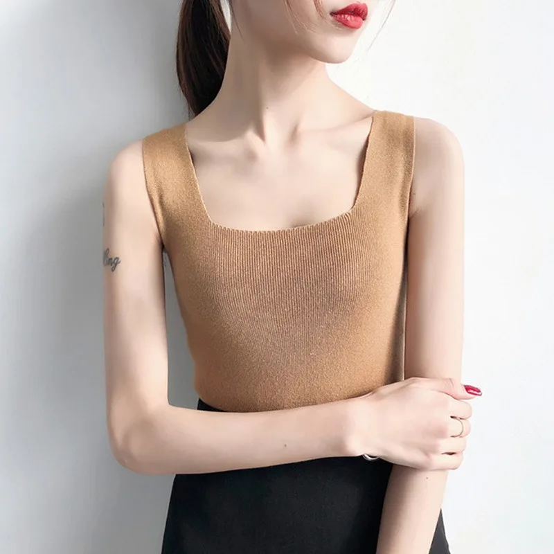 K Женский сексуальный пуловер без рукавов с квадратным воротником, трикотажный топ на бретелях - Цвет: K