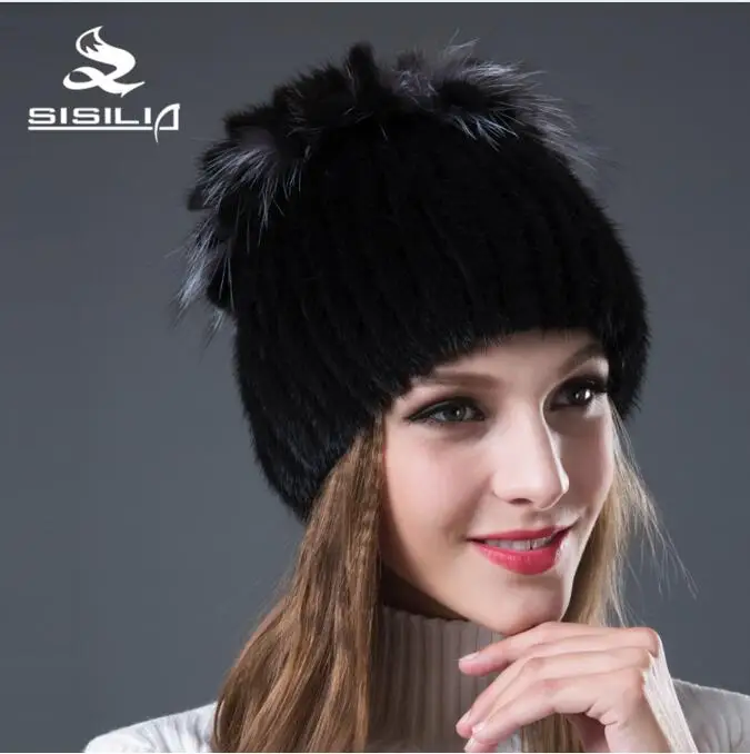 SISILIA 2018 Новая женская шапка с норковым мехом зимняя из лисьего меха модные