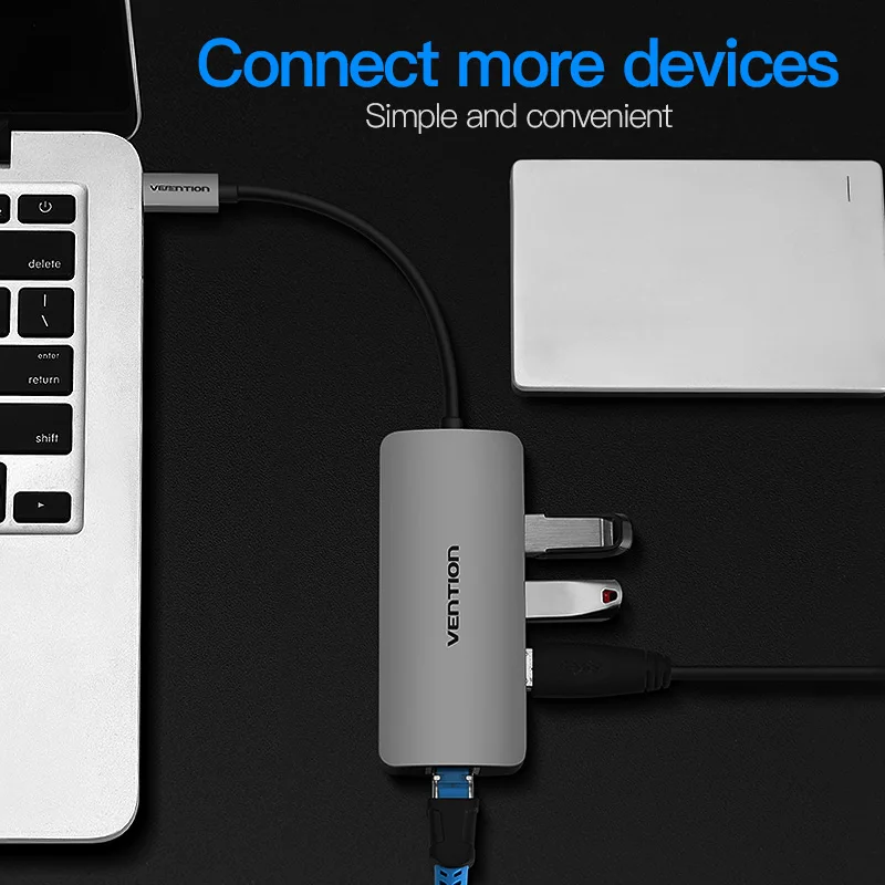 Vention USB C Ethernet адаптер usb-концентратор 3 порта конвертер Тип C 3,0 USB к RJ45 Соединительная плата локальной компьютерной сети для Macbook USB Ethernet-коммутатор