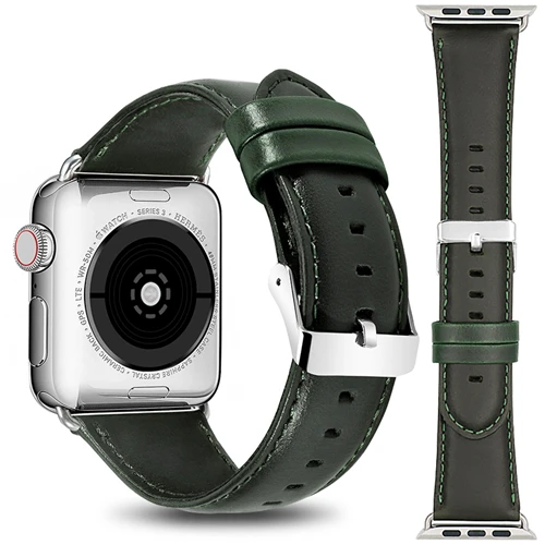 Silver buckle Ремешок из натуральной кожи для часов correa Apple, 40 мм, 44 мм, iwatch series, 4, 3, 2, 1, 42 мм, 38 мм, браслет, ремешок на запястье - Цвет ремешка: Silver buckle