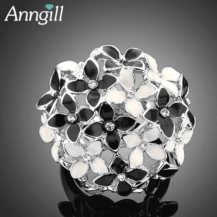Модные обручальные кольца ювелирные Bague Femme черно-белый эмалированный Клевер