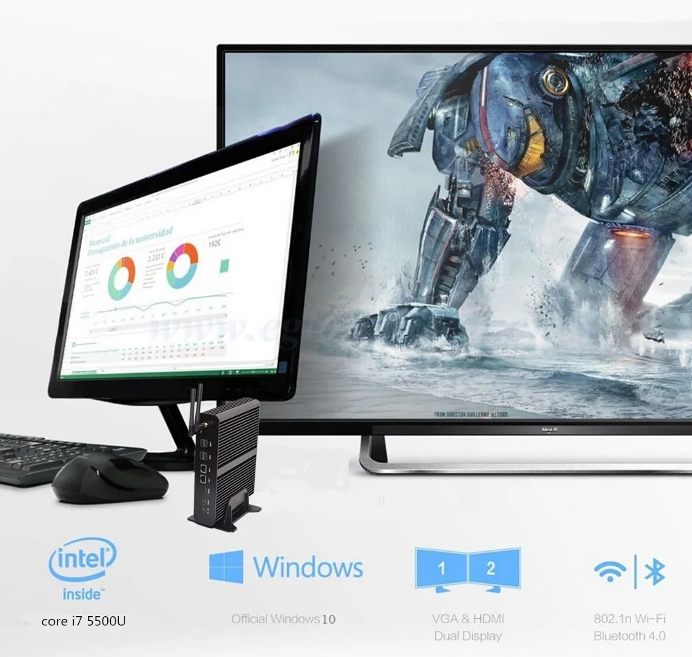 Broadwell 5Gen Мини ПК 4G ram Скелет аудиовидеоцентра Intel Nuc Безвентиляторный Компьютер i7 5500U i5 5257U графика Iris 6100 5500 Wifi Bluetooth