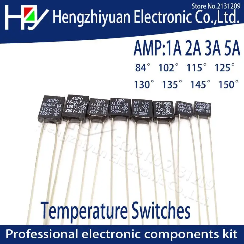 Черный квадрат 1A 2A 3A 5A 250V Термальность предохранитель отсечки 84C 102C 115C 125C 130C 135C 145C 150C градусов светодиодный предохранители Температура переключатели