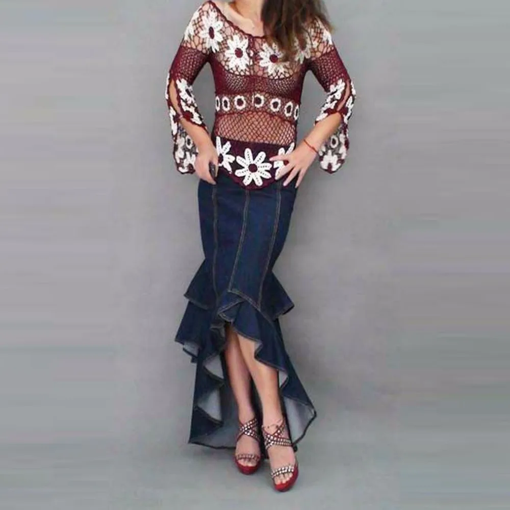 Бесплатная доставка женские богемные джинсы модные сексуальные асимметричные