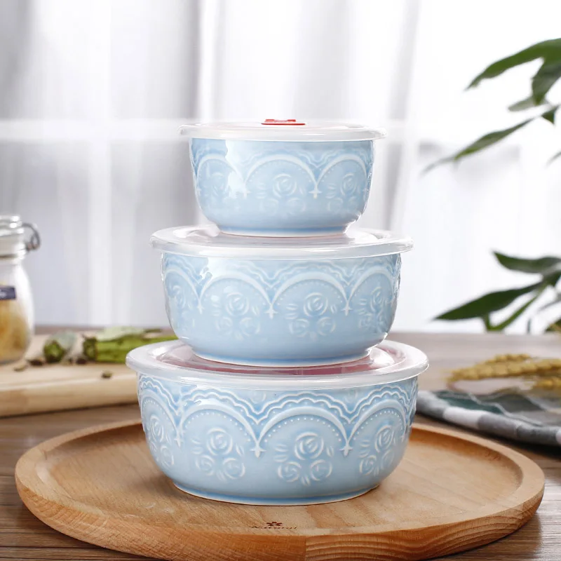 Набор керамических чаш для хранения костяного фарфора (3 шт.) с гравировальным