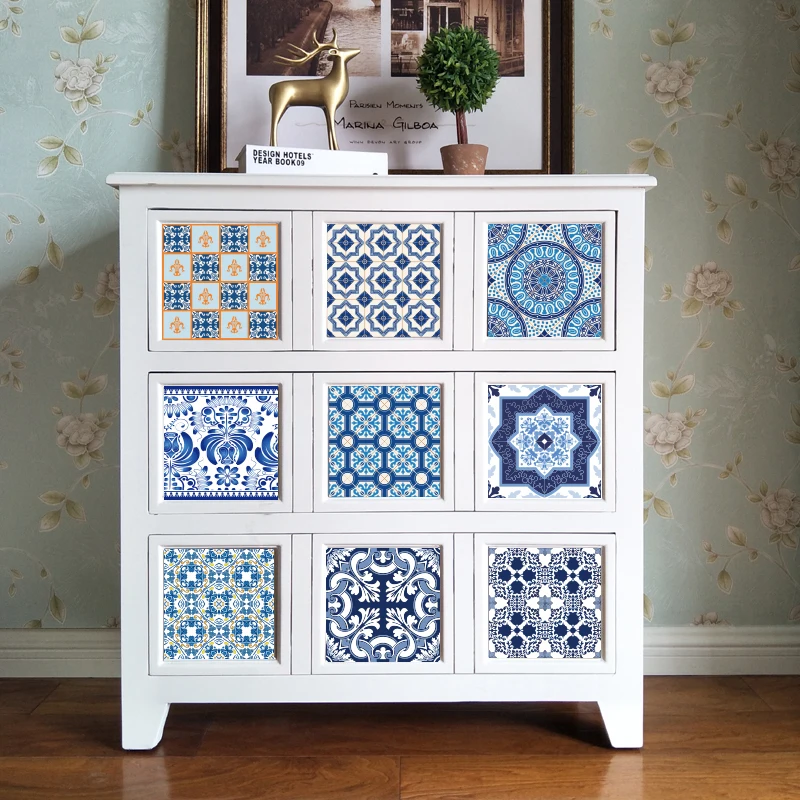 Самоклеющиеся синие и белые фарфоровые настенные художественные