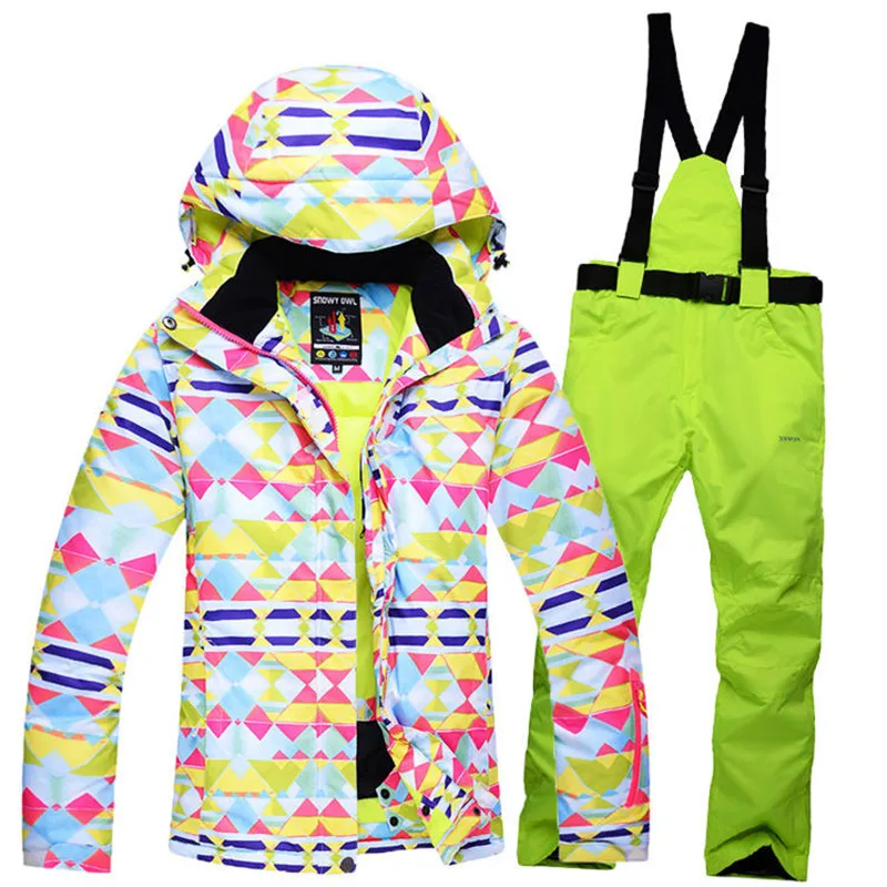 colorful Woman Blue Snow Jackets Ladies Ski suit sets Female Snowboarding clothing outdoor sports Costumes Jacket + Bibs pant | Спорт и