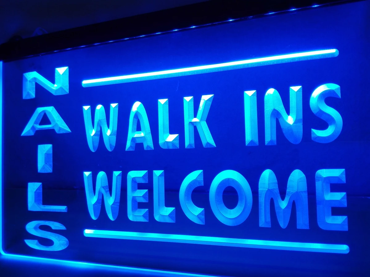 

LB159- NAILS Walk Ins Welcome OPEN NEW LED Neon Light Sign home decor crafts