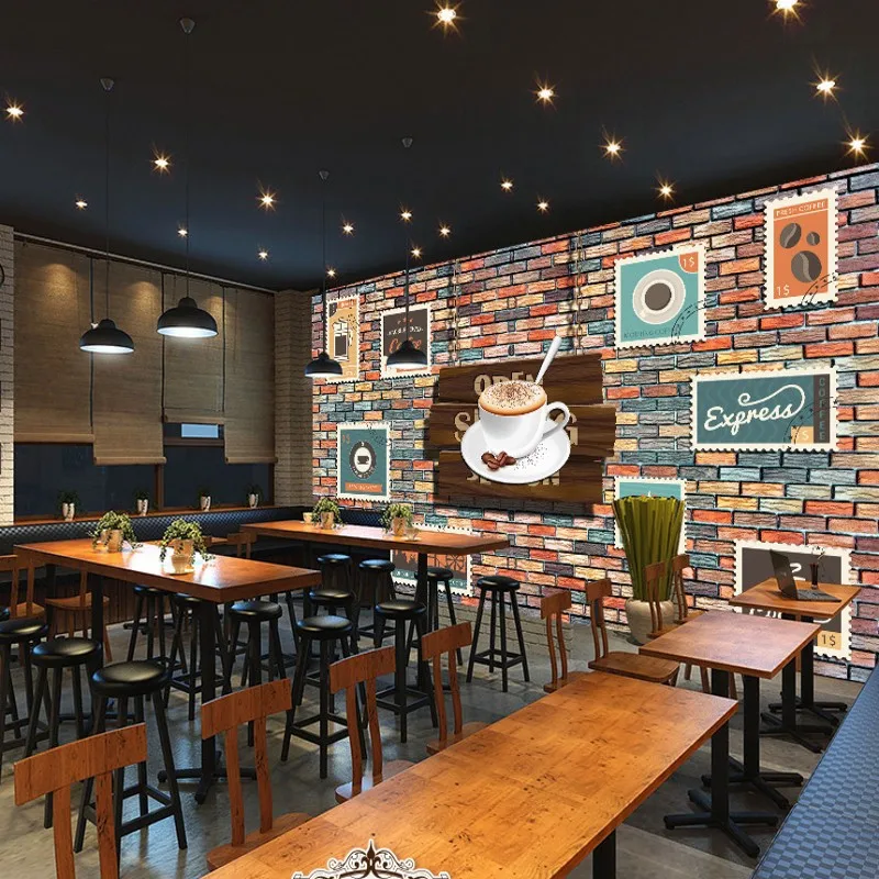 Пользовательские фото обои кофе штамп 3D стерео кирпичная стена фрески модное